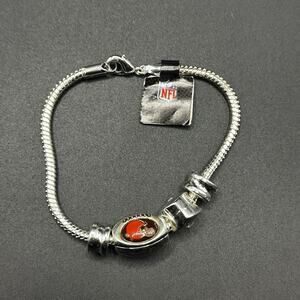 NEW NFL Cleveland Brown Charm Bracelet Silver Tone Snake Chain NWT 7.25”